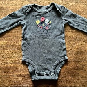Floral Embroidered Gray Kids One Piece
